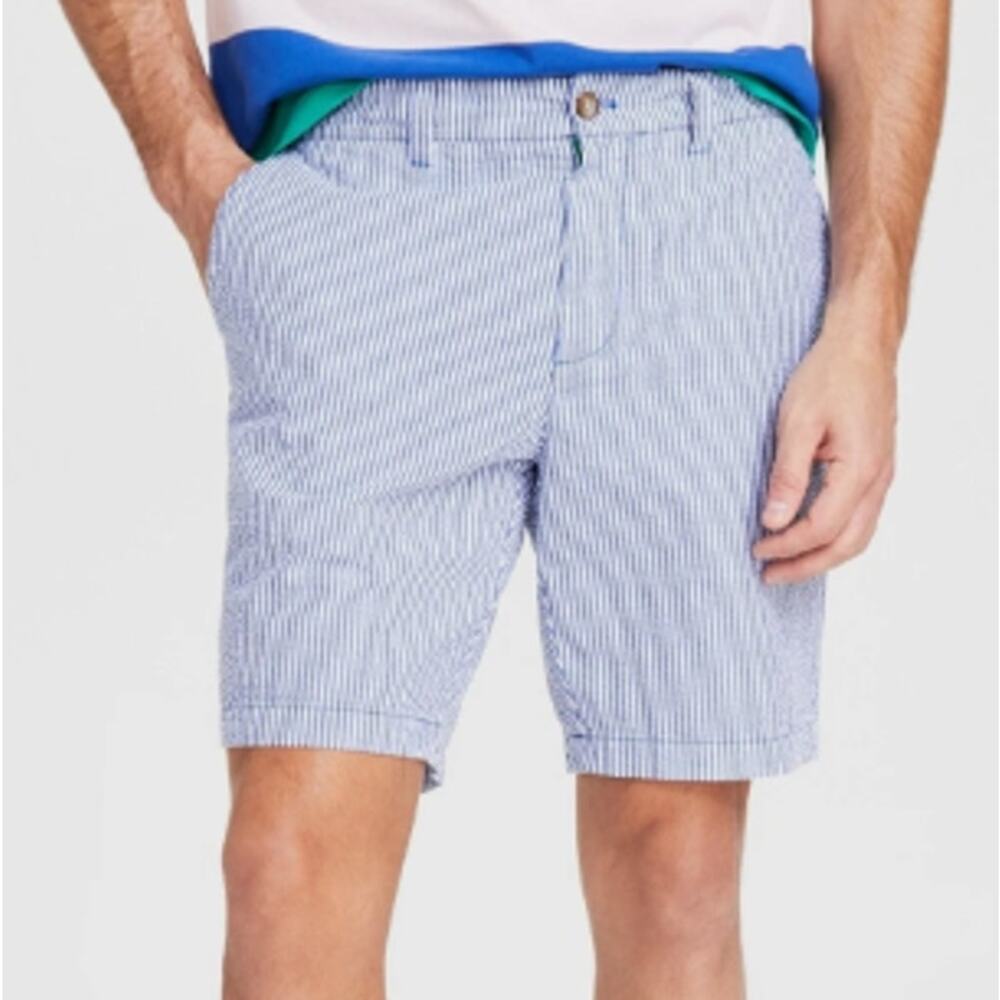Polo by Ralph Lauren Blue and White Seersucker Flat Front Shorts